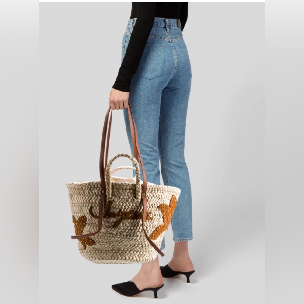 See by Chloé raffia tote bag with leather handles and suede appliqués